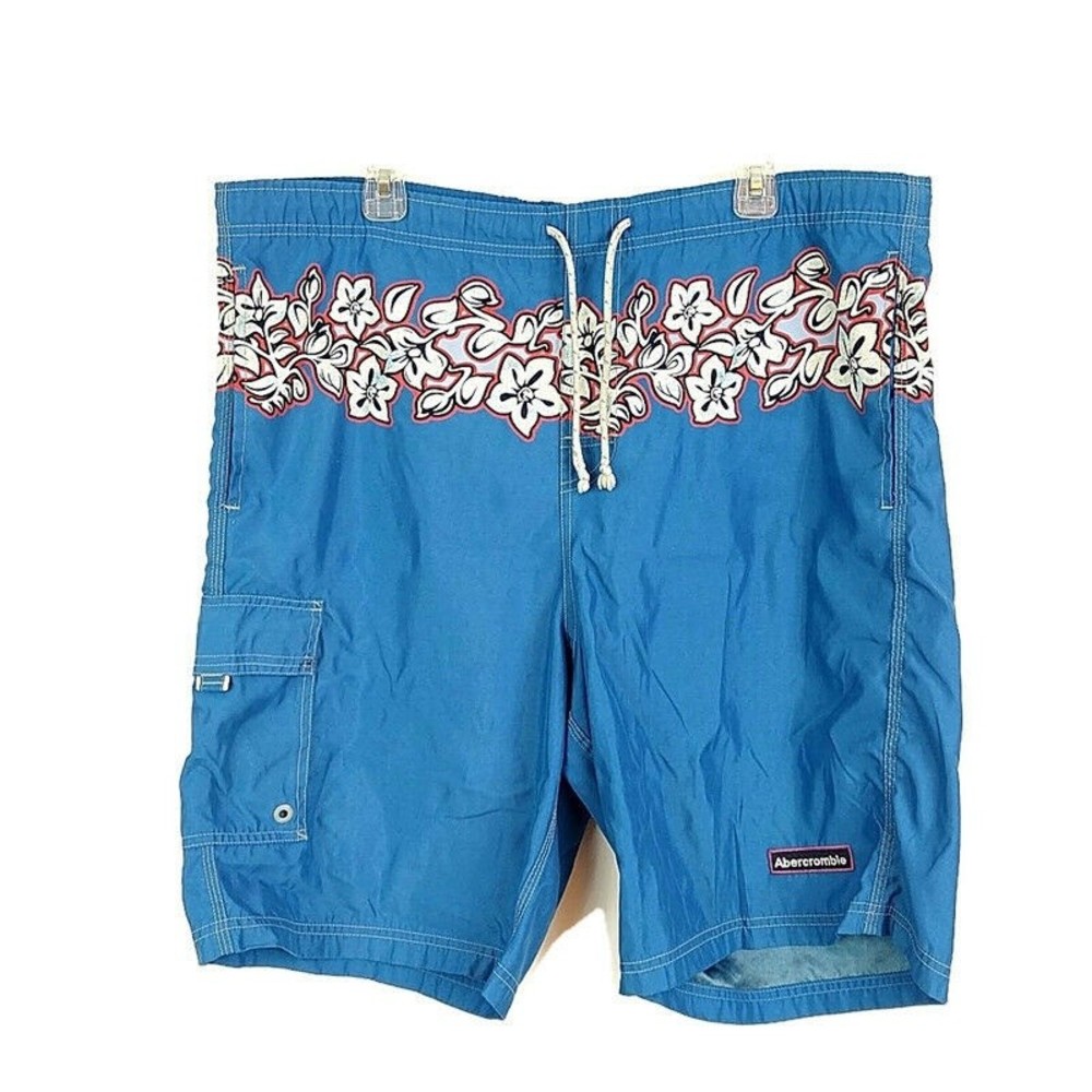 Abercrombie & Fitch Mens sz L Blue Hawaiian Board Short Drawstring Pockets